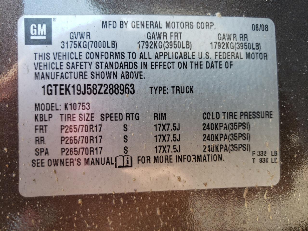 1GTEK19J58Z288963 2008 GMC Sierra K1500