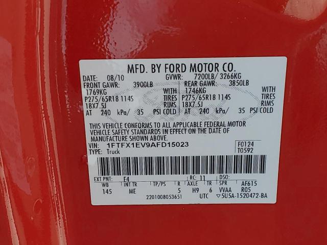 2010 Ford F150 Super Cab VIN: 1FTFX1EV9AFD15023 Lot: 58487924