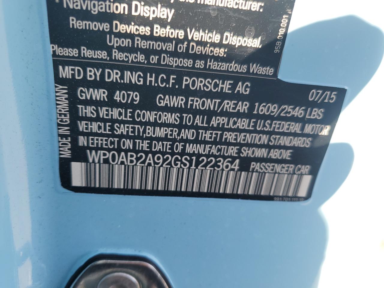 WP0AB2A92GS122364 2016 Porsche 911 Carrera S