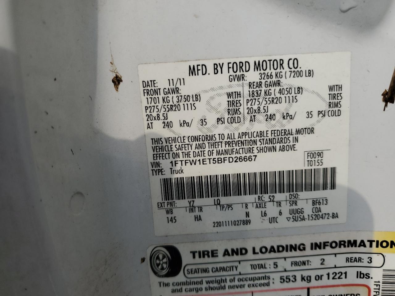 1FTFW1ET5BFD26667 2011 Ford F150 Supercrew