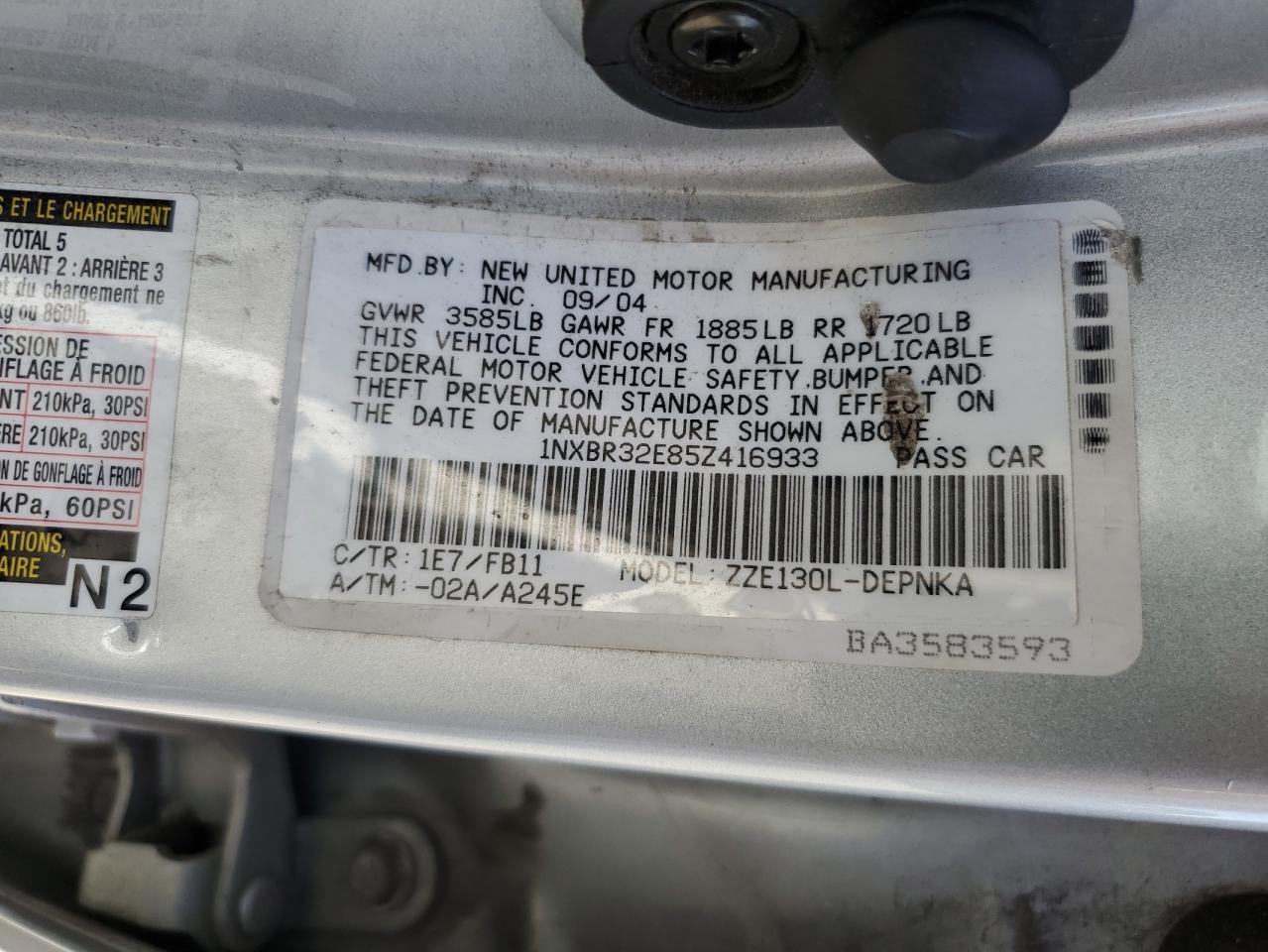 1NXBR32E85Z416933 2005 Toyota Corolla Ce