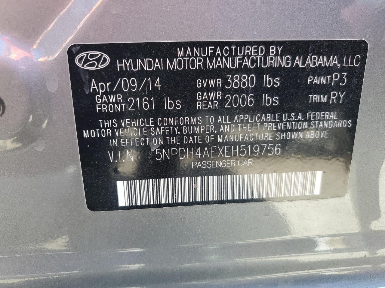 2014 Hyundai Elantra Se vin: 5NPDH4AEXEH519756