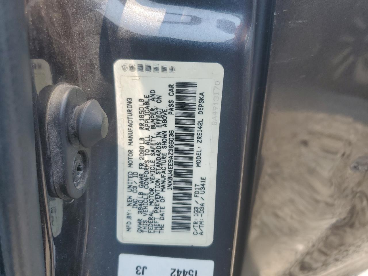 1NXBU4EE9AZ366036 2010 Toyota Corolla Base