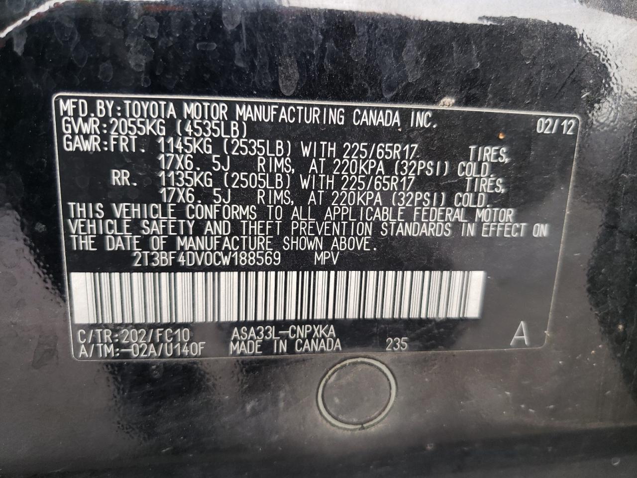 2T3BF4DV0CW188569 2012 Toyota Rav4