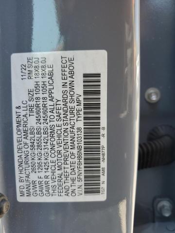 2022 HONDA PILOT TRAI 5FNYF6H86NB103138