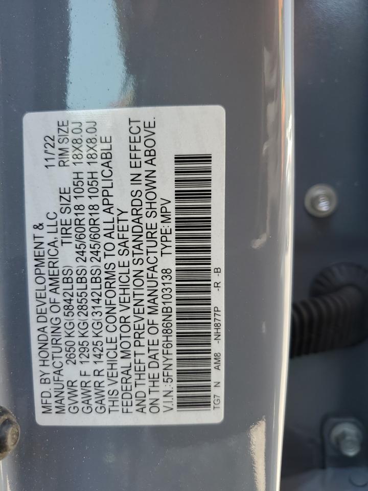 5FNYF6H86NB103138 2022 Honda Pilot Trailsport