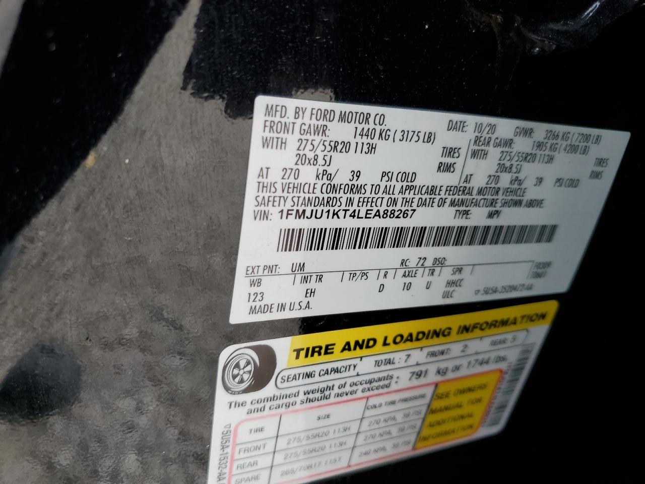 1FMJU1KT4LEA88267 2020 Ford Expedition Limited