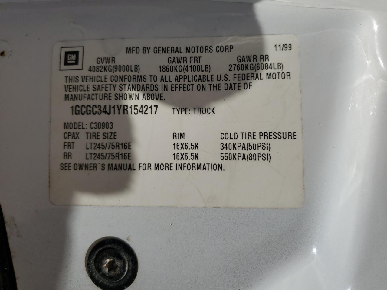 1GCGC34J1YR154217 2000 Chevrolet Gmt-400 C3500