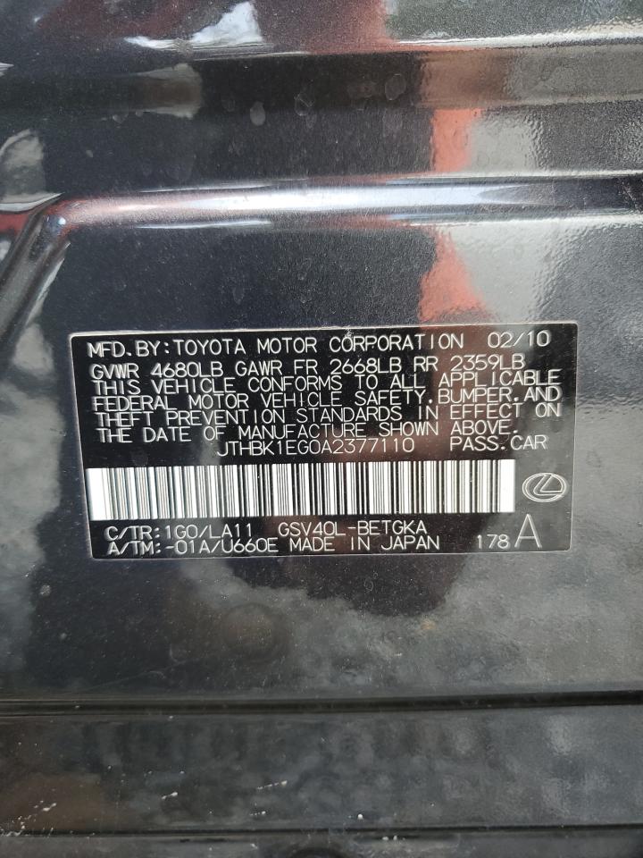 JTHBK1EG0A2377110 2010 Lexus Es 350