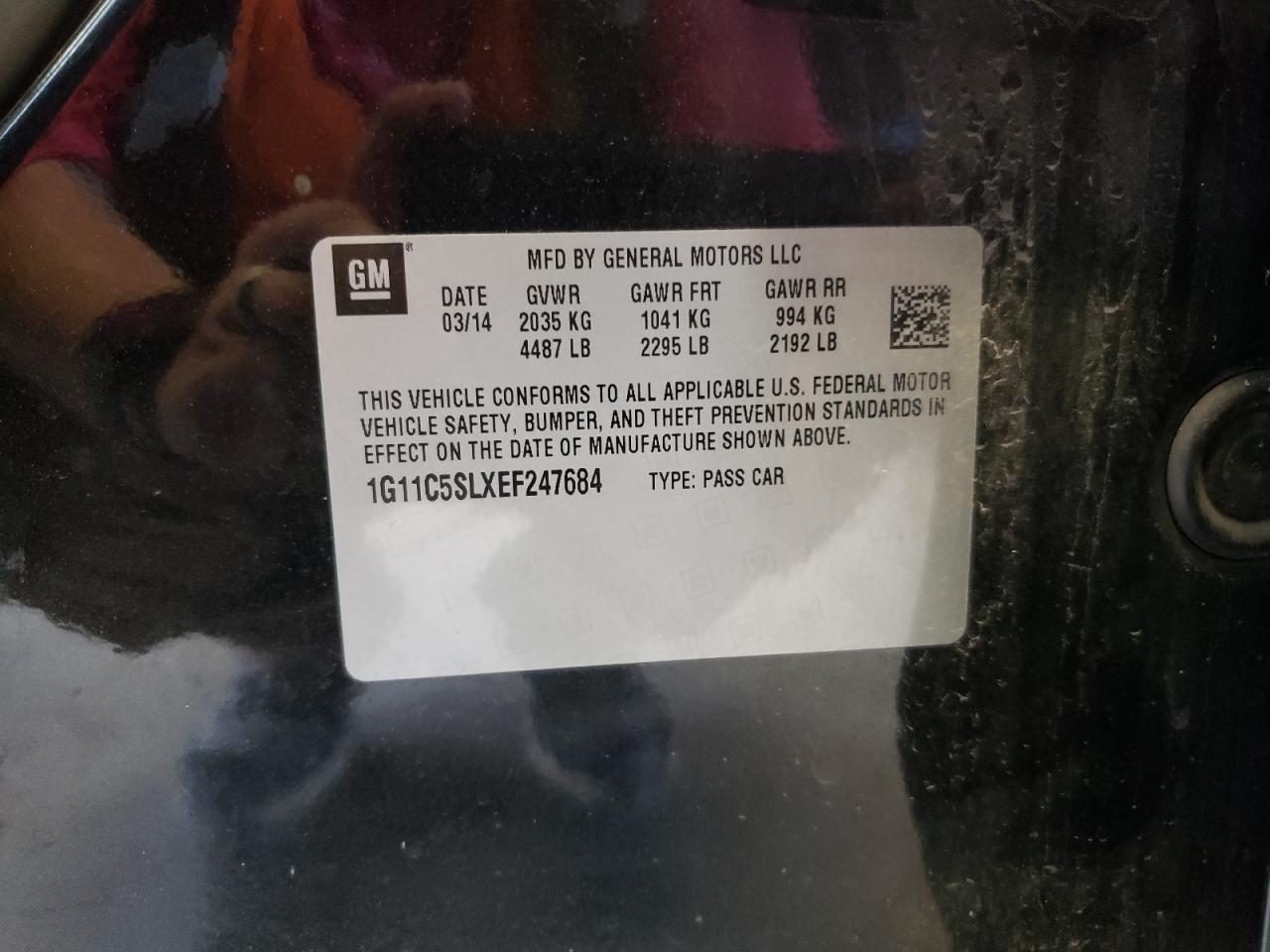 1G11C5SLXEF247684 2014 Chevrolet Malibu 1Lt