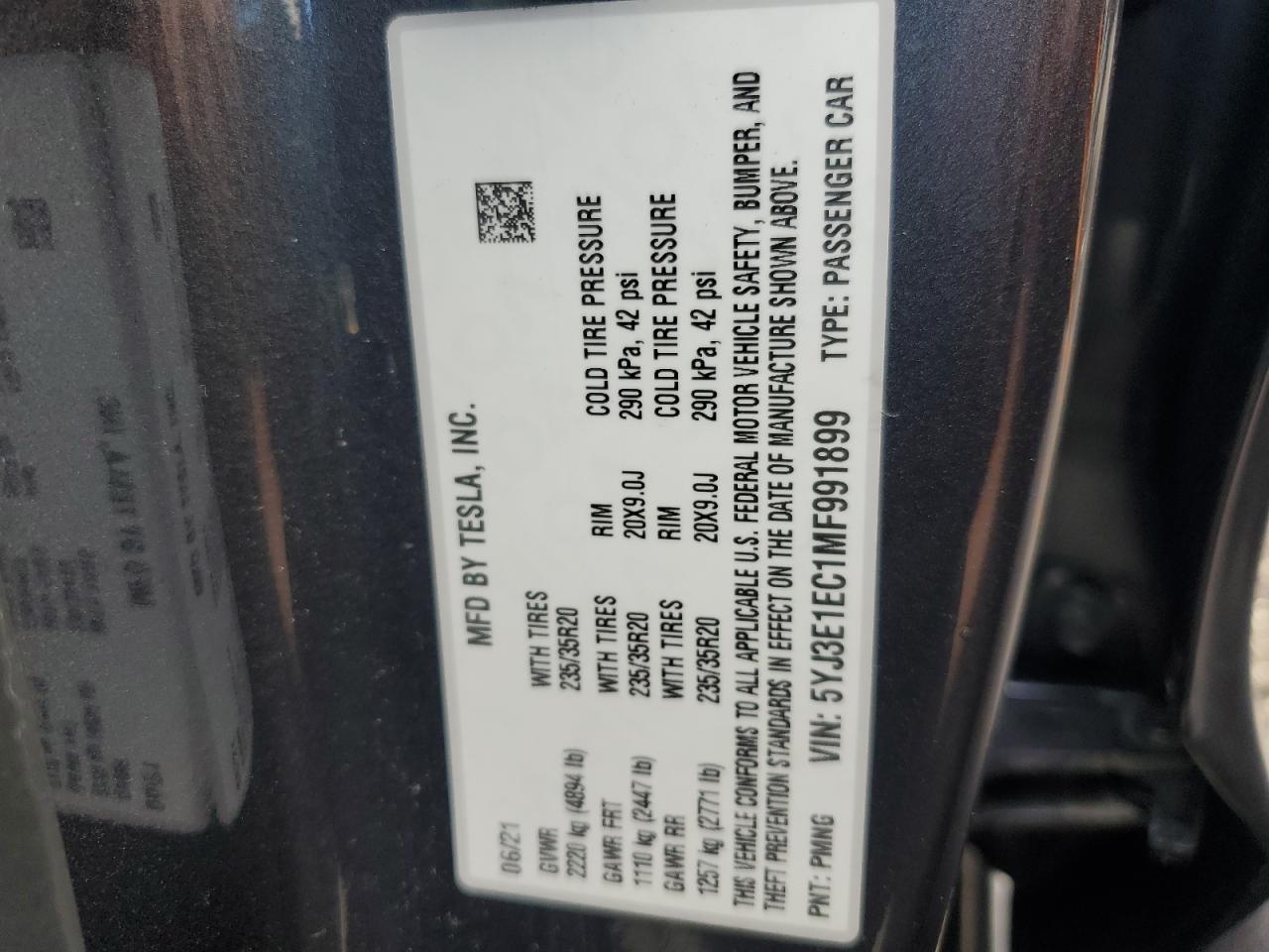 5YJ3E1EC1MF991899 2021 Tesla Model 3