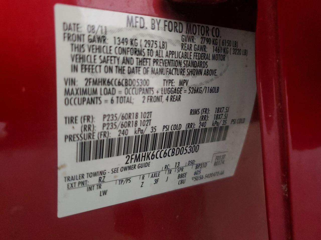 2FMHK6CC6CBD05300 2012 Ford Flex Sel