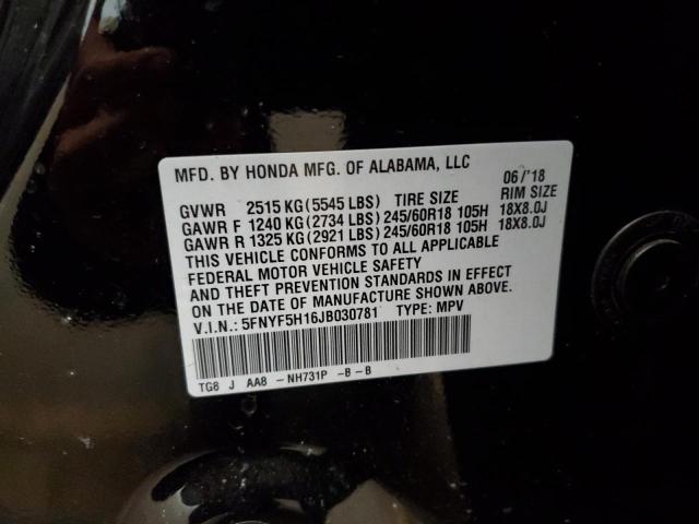2018 Honda Pilot Lx VIN: 5FNYF5H16JB030781 Lot: 58319904
