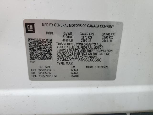 2019 Chevrolet Equinox Lt VIN: 2GNAXTEV3K6166696 Lot: 60632424