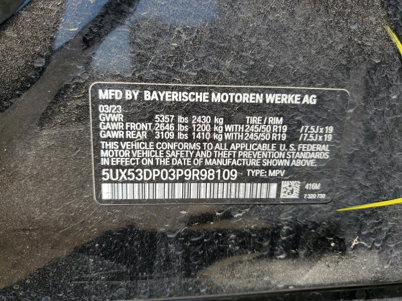 5UX53DP03P9R98109 2023 BMW X3 xDrive30I