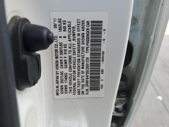 2012 Honda Civic Hybrid L VIN: JHMFB4F35CS001729 Lot: 59056944