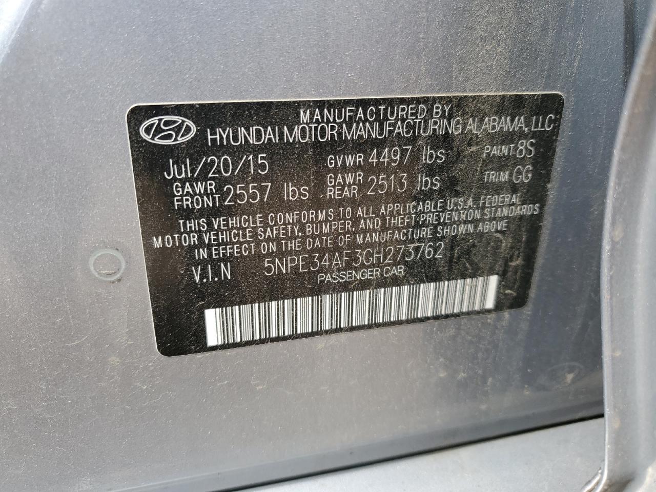 5NPE34AF3GH273762 2016 Hyundai Sonata Sport