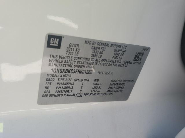 2015 Chevrolet Tahoe K1500 Lt VIN: 1GNSKBKC3FR601260 Lot: 60676054