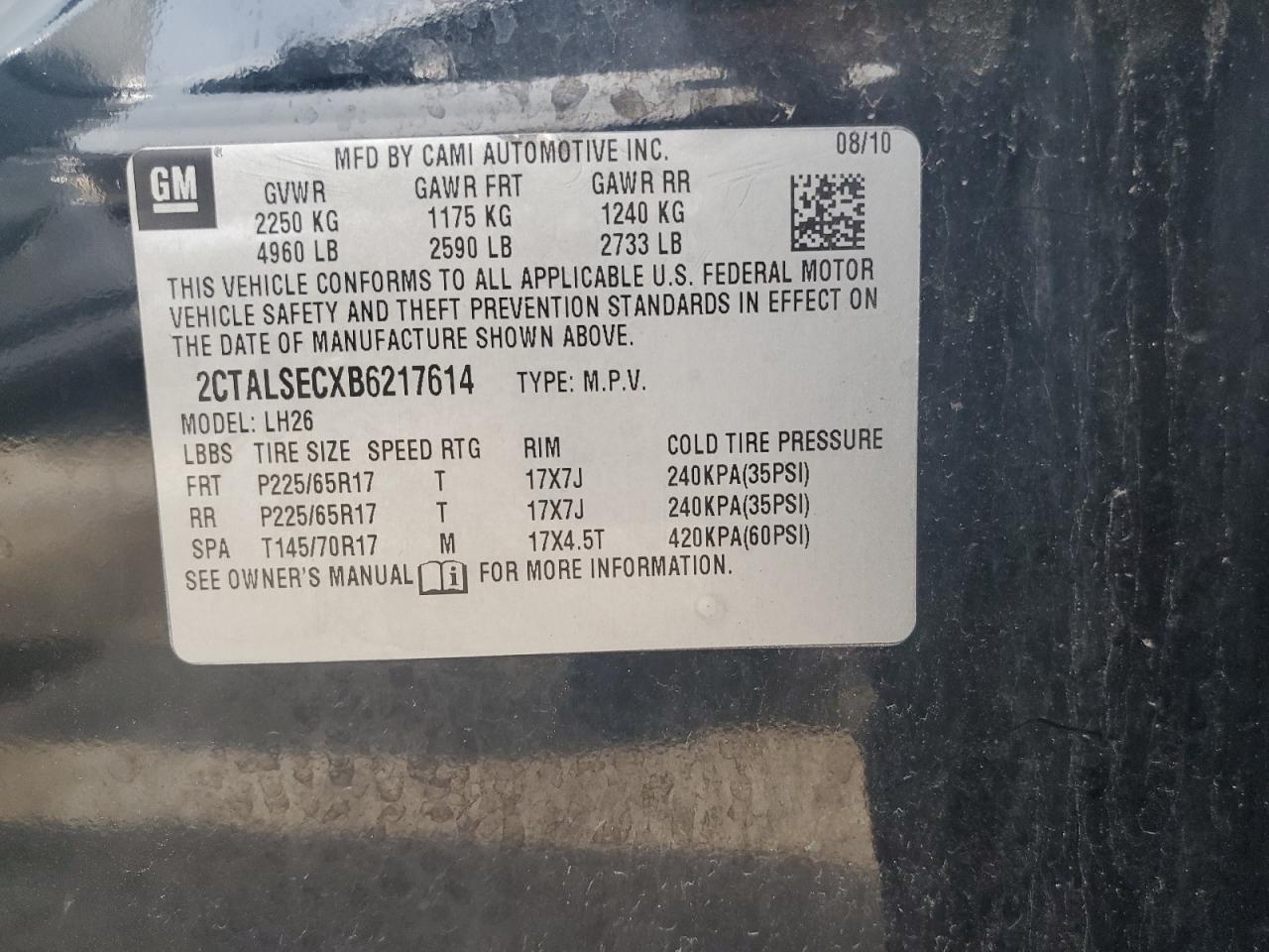 2CTALSECXB6217614 2011 GMC Terrain Sle