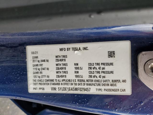 2021 Tesla Model 3 VIN: 5YJ3E1EA5MF029457 Lot: 60213324