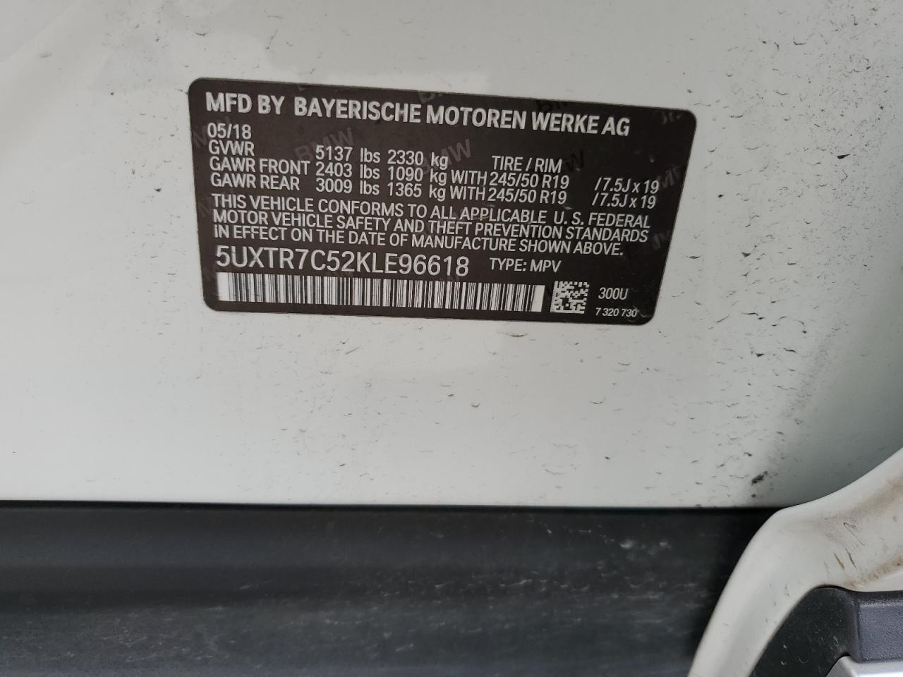 5UXTR7C52KLE96618 2019 BMW X3 Sdrive30I