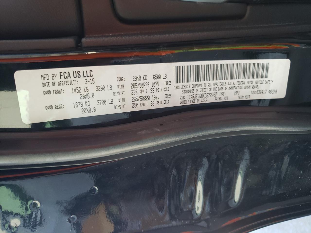 1C4RJEBG6KC672707 2019 Jeep Grand Cherokee Limited