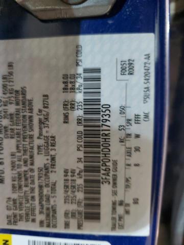 2017 Ford Fusion Se VIN: 3FA6P0HD0HR179350 Lot: 59613194