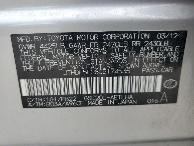 2012 Lexus Is 250 VIN: JTHBF5C28C5174535 Lot: 60158104