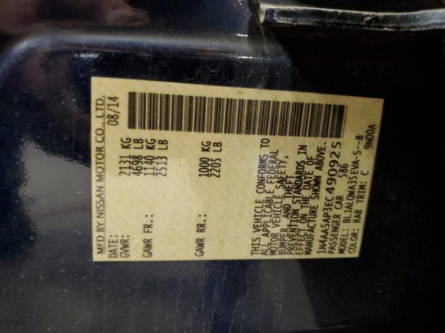 2014 Nissan Maxima S VIN: 1N4AA5AP3EC490925 Lot: 57434724