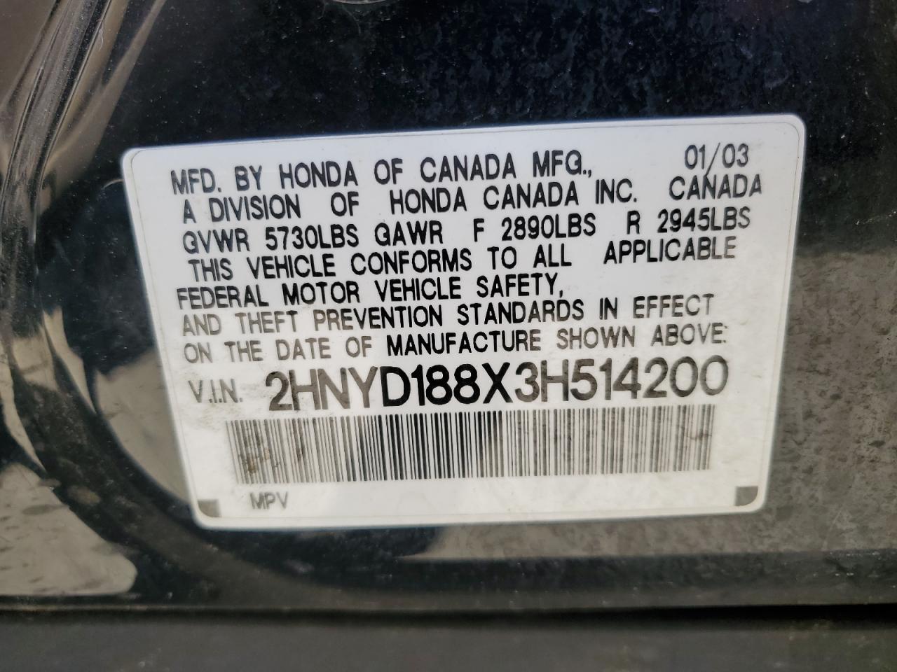 2HNYD188X3H514200 2003 Acura Mdx Touring