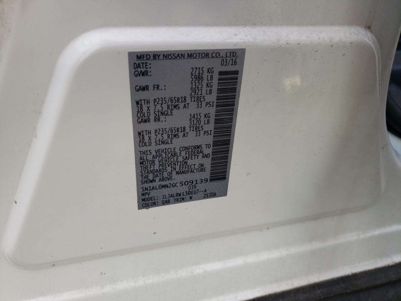 5N1AL0MN2GC509139 2016 Infiniti Qx60