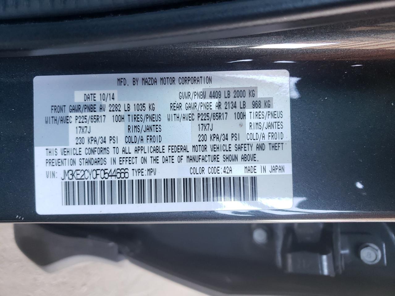 JM3KE2CY0F0544666 2015 Mazda Cx-5 Touring