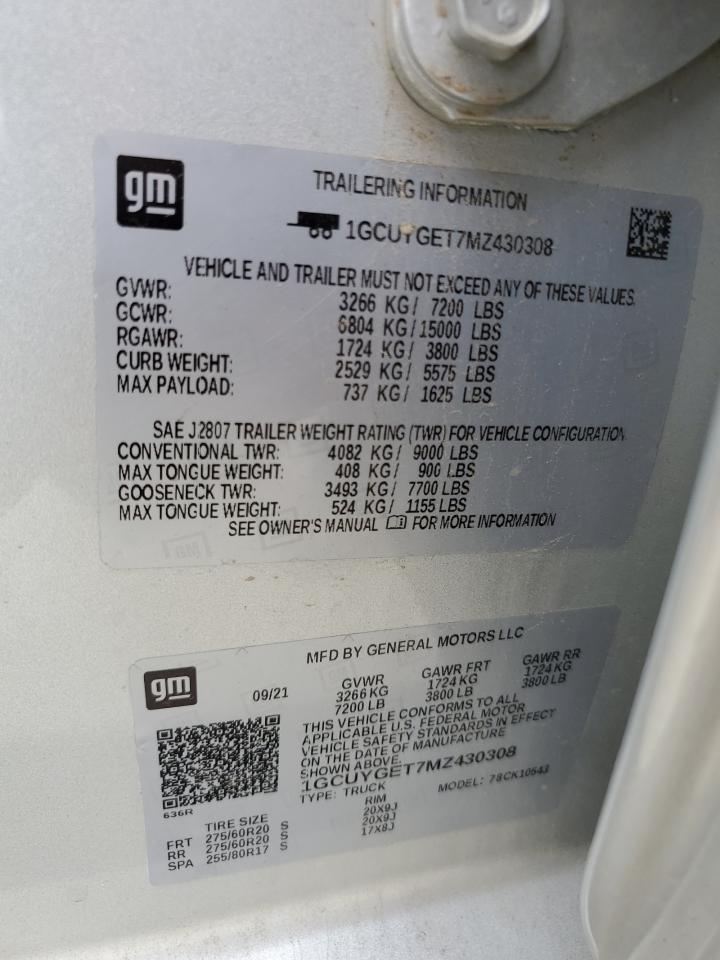 1GCUYGET7MZ430308 2021 Chevrolet Silverado K1500 Ltz