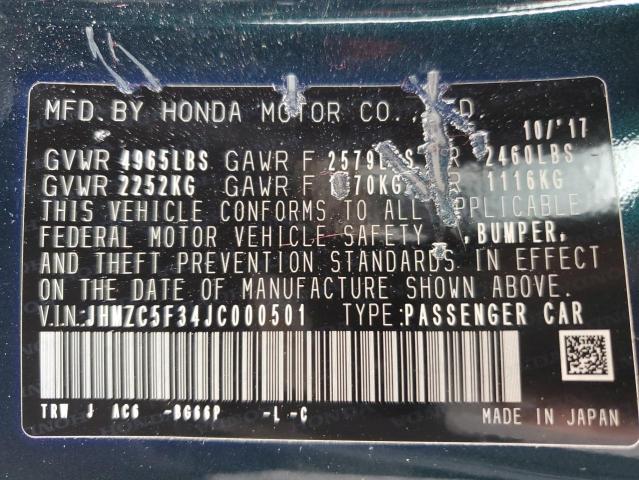 2018 Honda Clarity Touring VIN: JHMZC5F34JC000501 Lot: 59357614