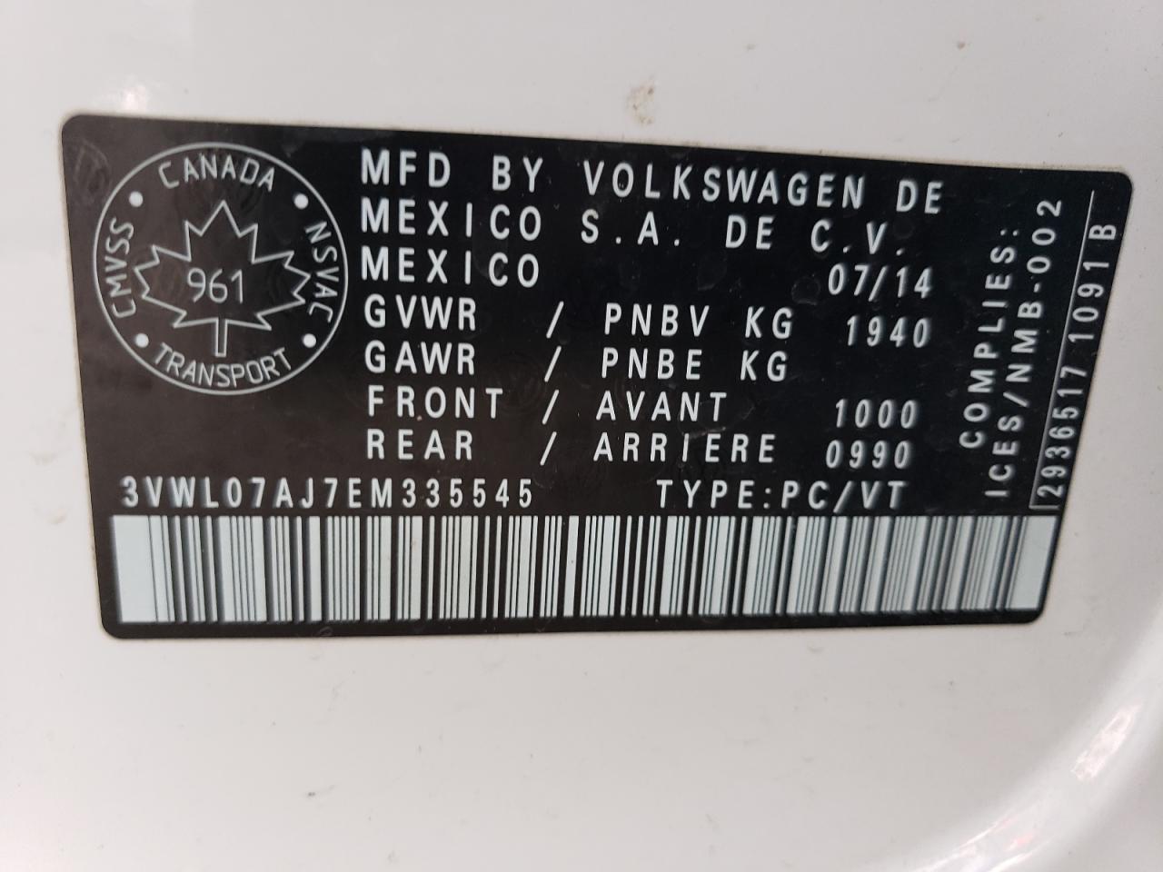 3VWL07AJ7EM335545 2014 Volkswagen Jetta Sel