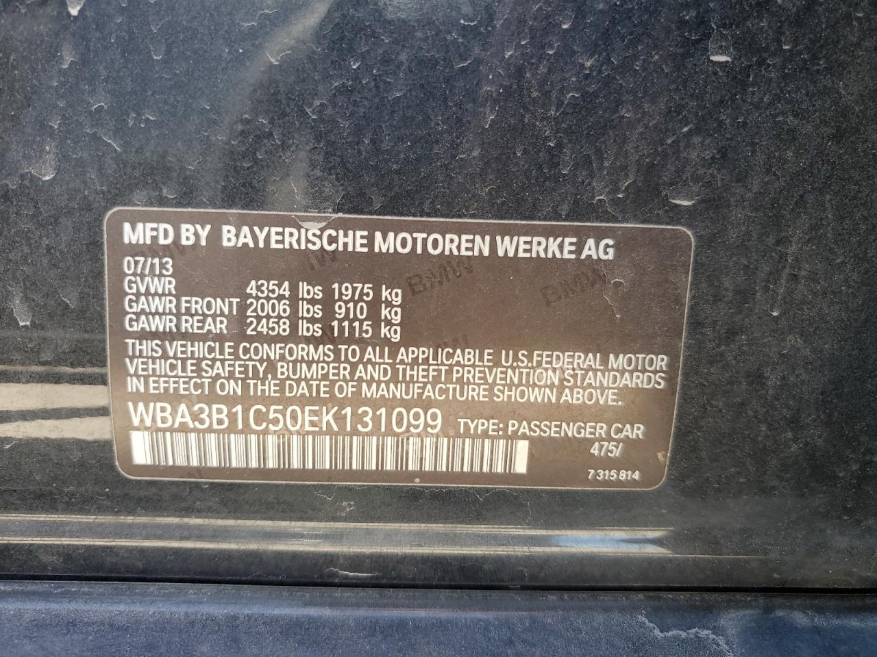 WBA3B1C50EK131099 2014 BMW 320 I