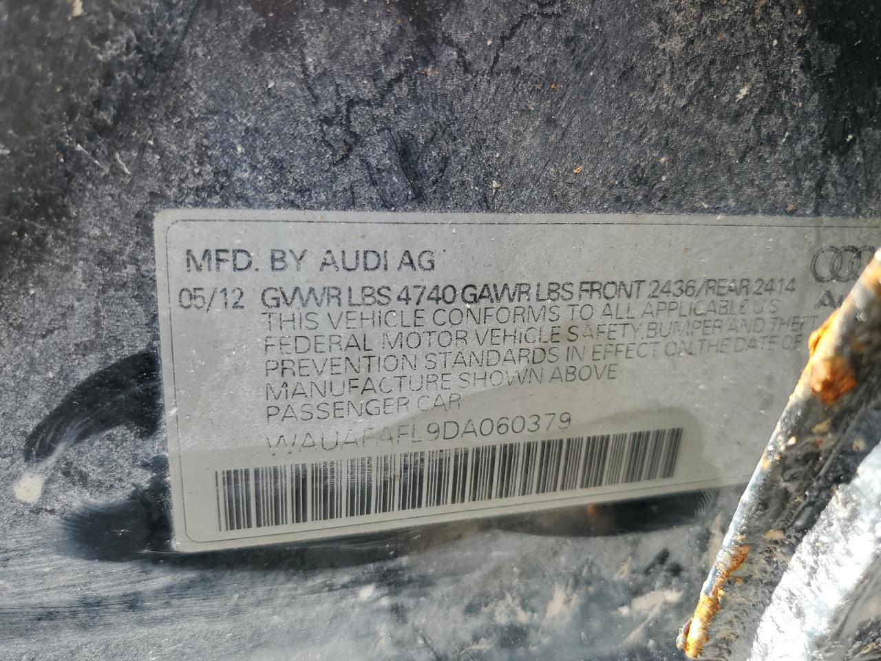 WAUAFAFL9DA060379 2013 Audi A4 Premium