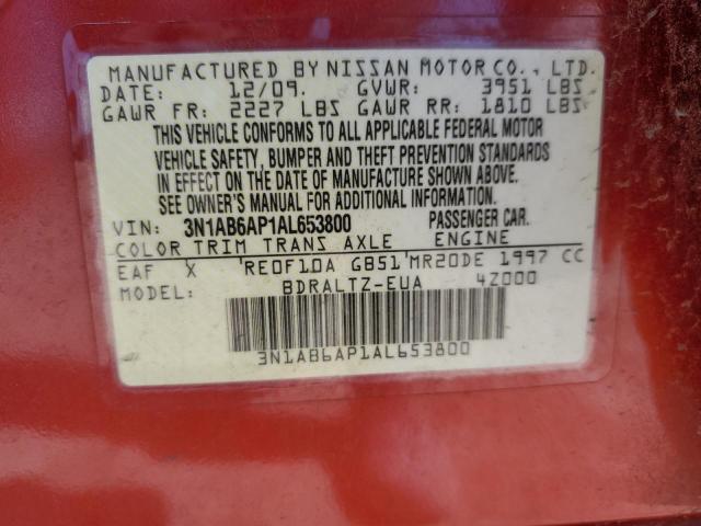 2010 Nissan Sentra 2.0 VIN: 3N1AB6AP1AL653800 Lot: 57881124