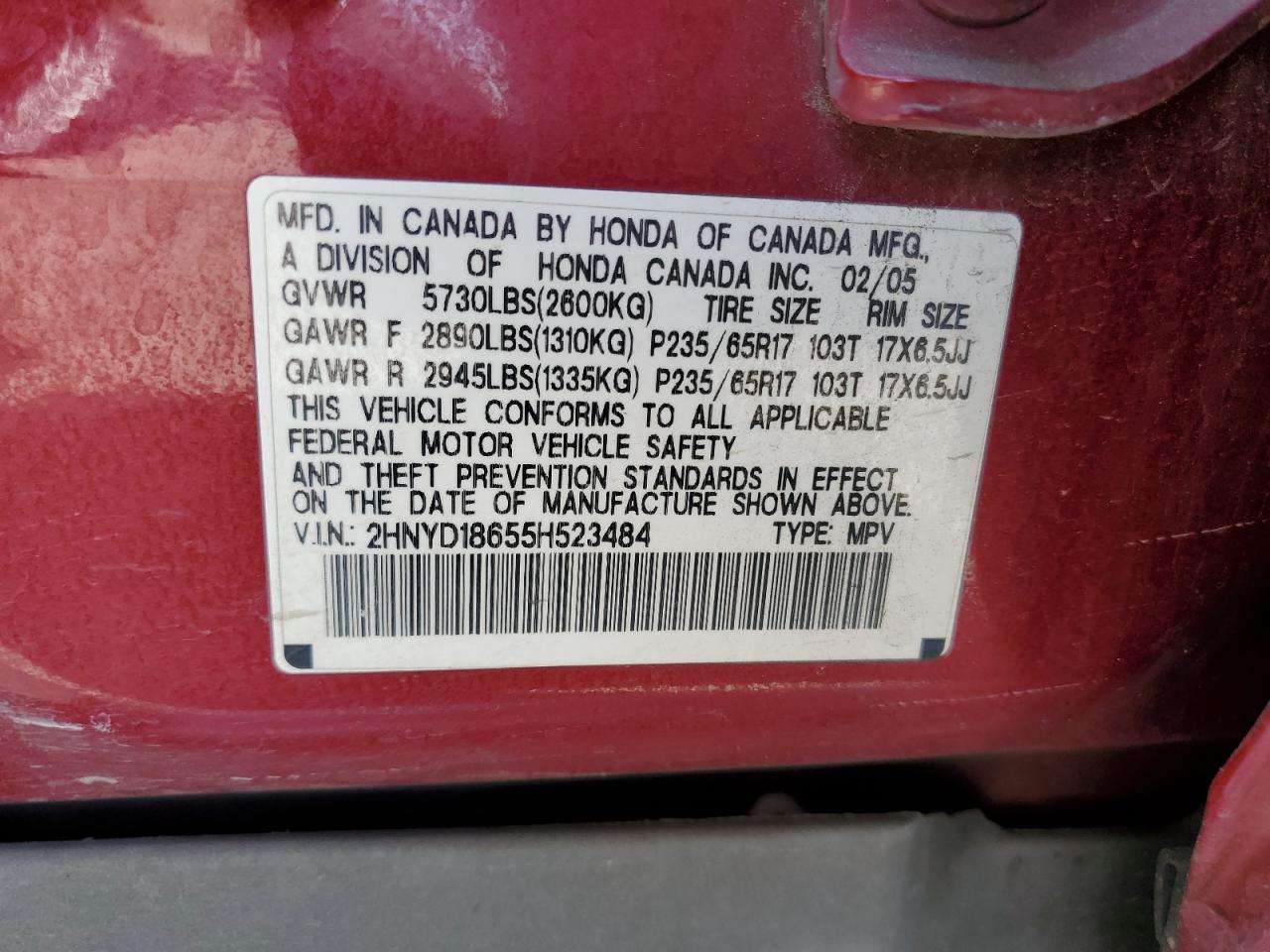 2HNYD18655H523484 2005 Acura Mdx Touring