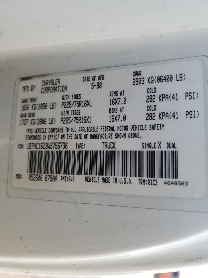 1B7HC16Z9WS756736 1998 Dodge Ram 1500