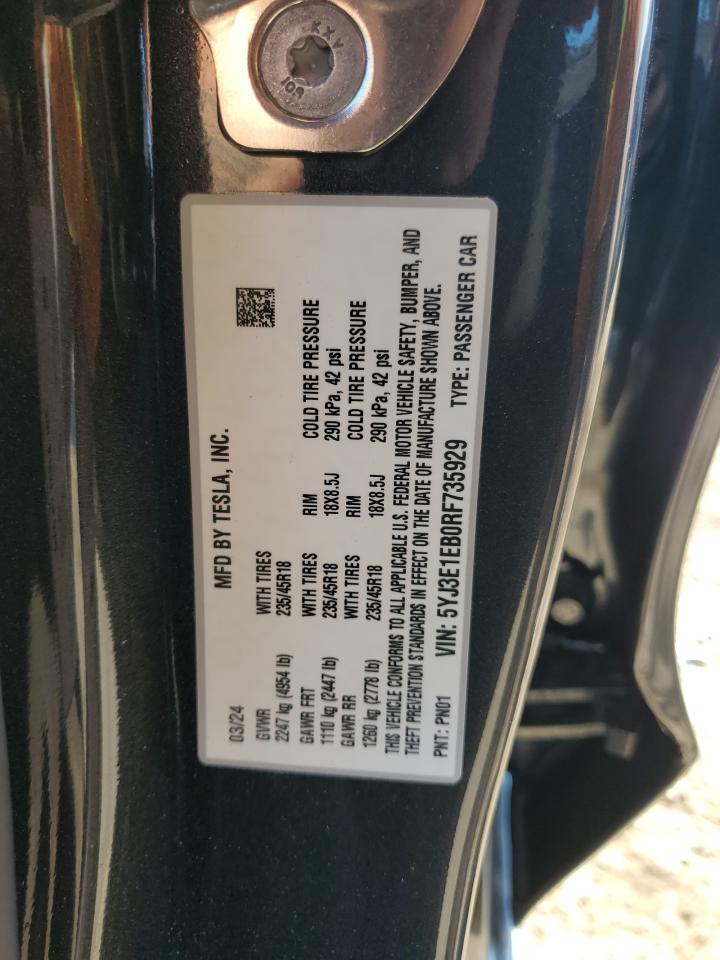 5YJ3E1EB0RF735929 2024 Tesla Model 3