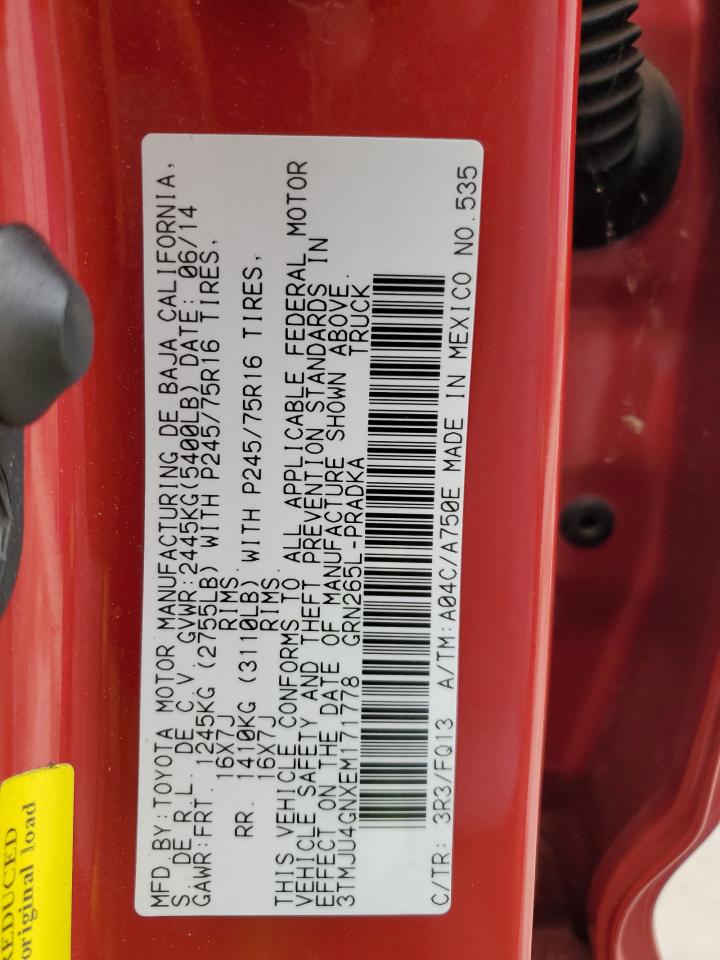 3TMJU4GNXEM171778 2014 Toyota Tacoma Double Cab Prerunner