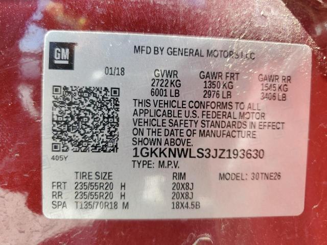 2018 GMC Acadia Slt-2 VIN: 1GKKNWLS3JZ193630 Lot: 57775934