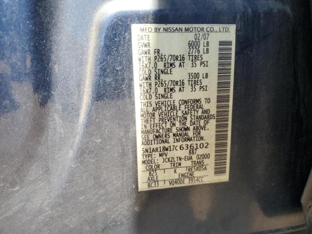 2007 Nissan Pathfinder Le VIN: 5N1AR18W17C636102 Lot: 57854094