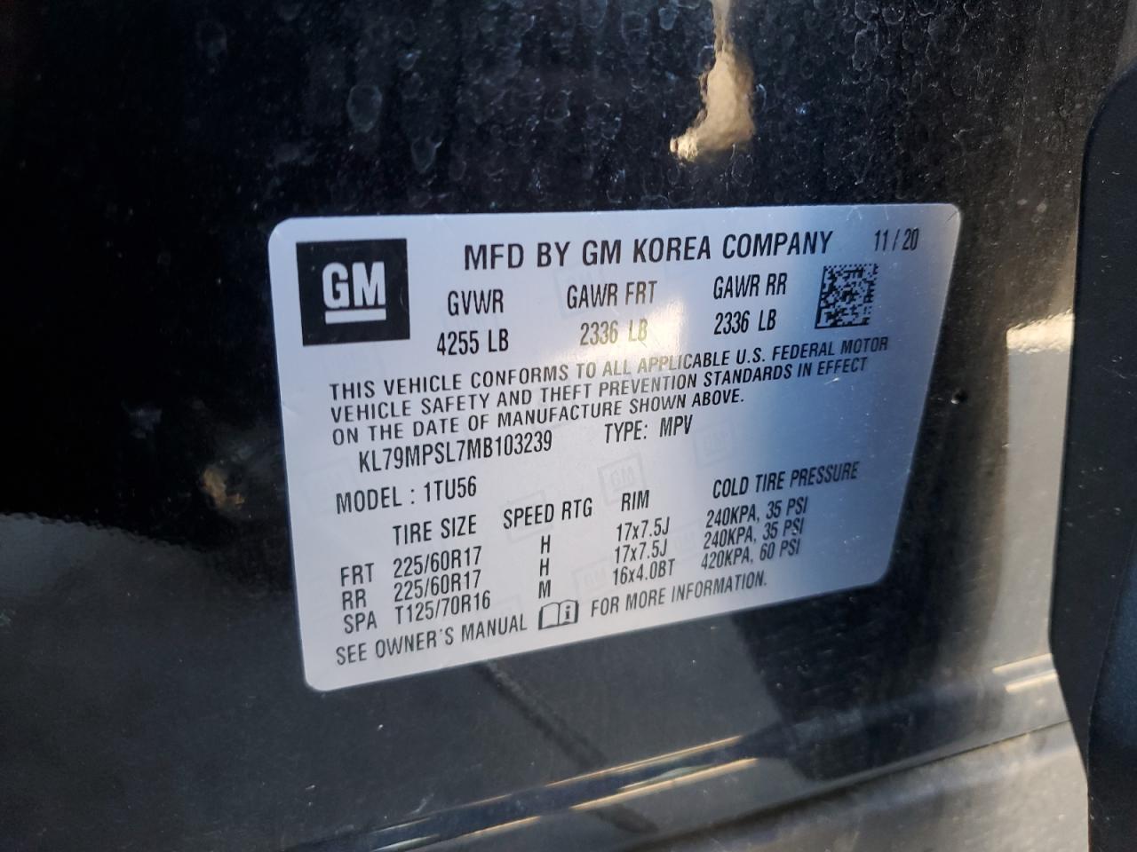 KL79MPSL7MB103239 2021 Chevrolet Trailblazer Lt