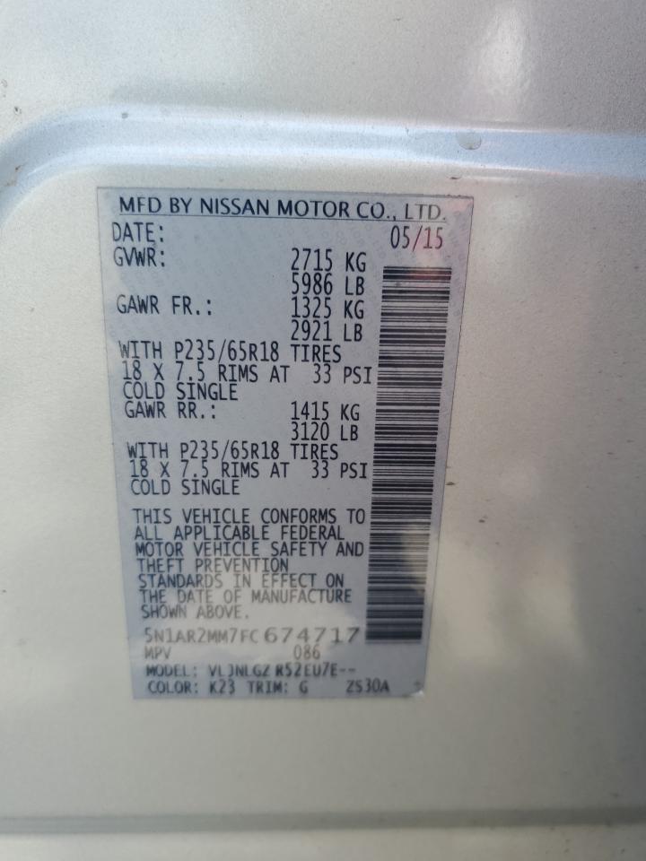 5N1AR2MM7FC674717 2015 Nissan Pathfinder S