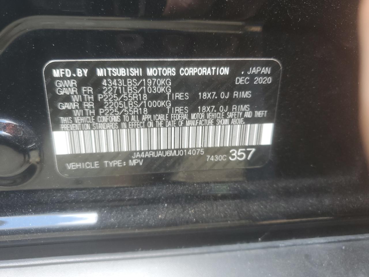 JA4ARUAU6MU014075 2021 Mitsubishi Outlander Sport Es