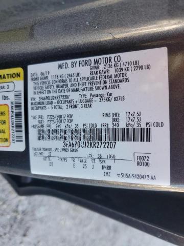 2019 FORD FUSION SE - 3FA6P0LU2KR272207