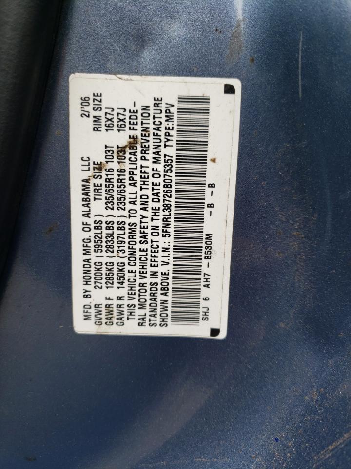 5FNRL38726B075357 2006 Honda Odyssey Exl