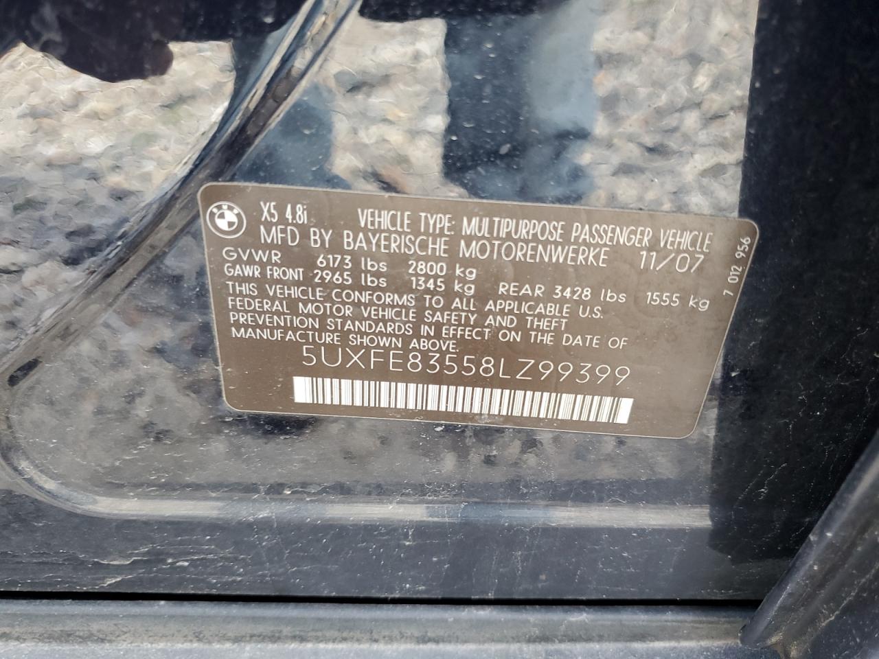 5UXFE83558LZ99399 2008 BMW X5 4.8I